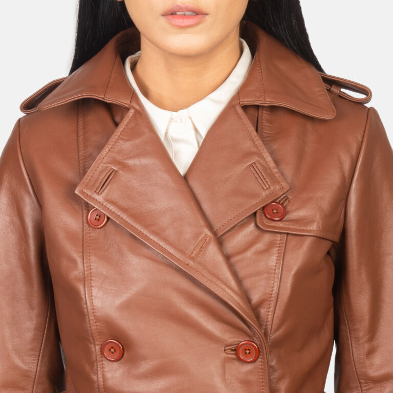 Womens Alice Brown Double Breasted Leather Coat Close-Up-9-1652251714962